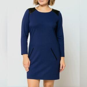 Banana Republic Navy Dress with Black Faux Leather Accents Size 10